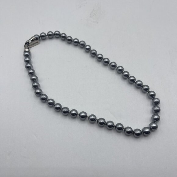 Vintage Kissaka Faux Gray Glass Pearl Beaded Necklace With Silver Clasp - Picture 1 of 12